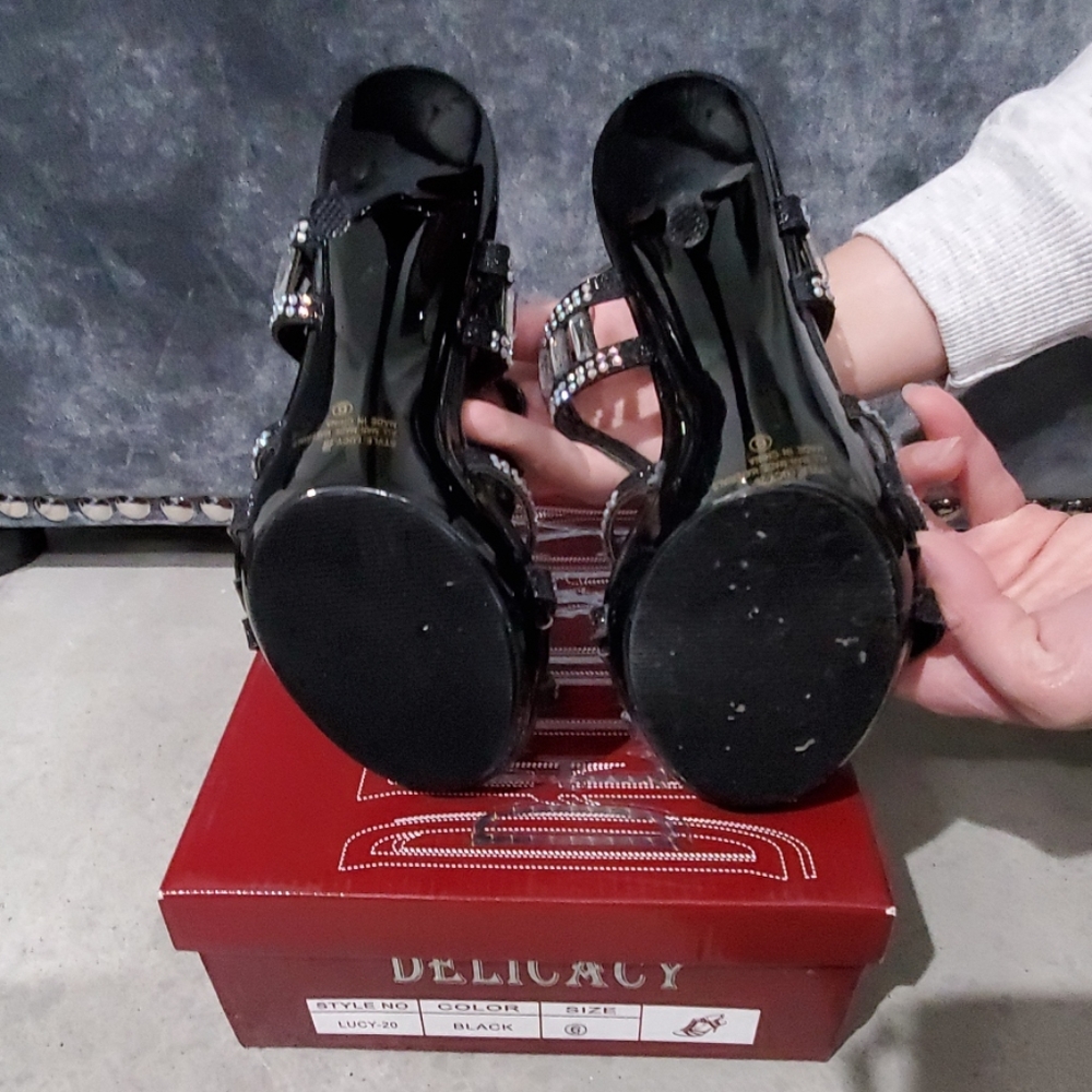 Black Strappy Heels with Stones & Hologram Insole - Picture 5 of 7
